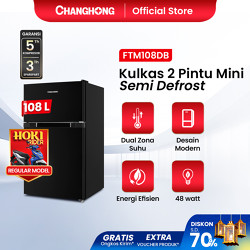 New Changhong Kulkas 2 pintu Mini (Refrigerator) Lemari Es Kapasitas 108 Liter – Black FTM108DB