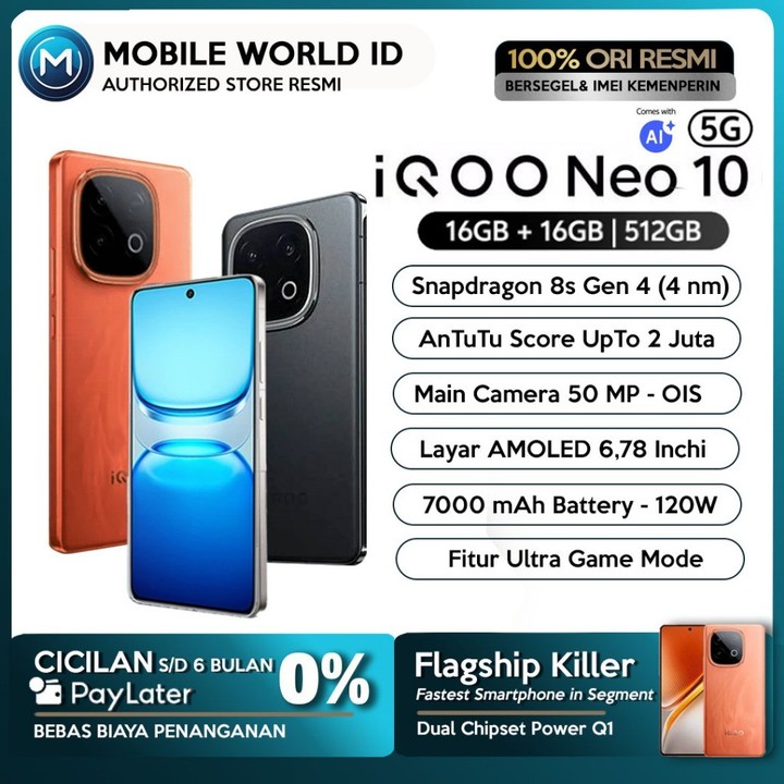 iQOO NEO 10 RAM 16/512 GB | GARANSI RESMI | SNAPDRAGON 8s GEN 4 | AMOLED | 7000m