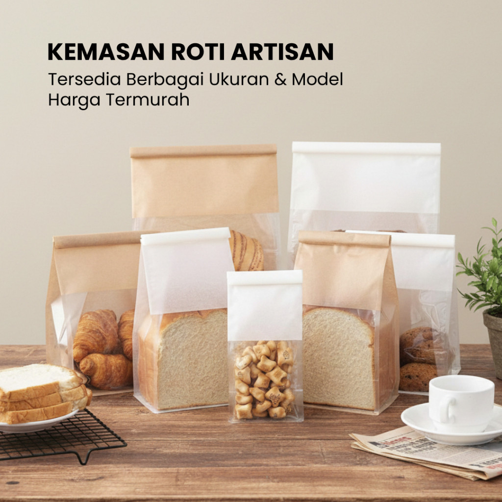 Jual Kemasan Roti Artisan Kraft Paper Putih & Coklat Packaging Roti ...