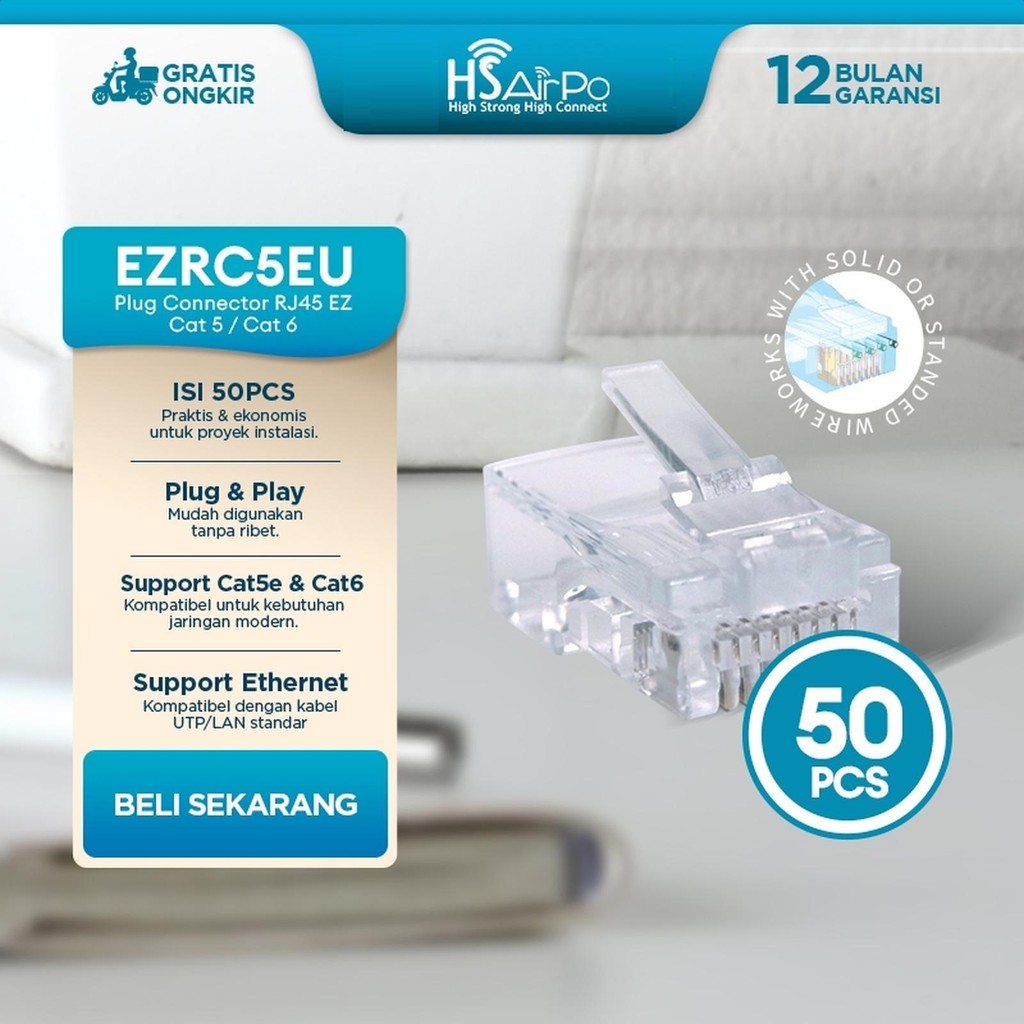 Jual HSAirPo EZRC5EU Plug Connector RJ45 EZ Cat 5 / Cat 6 - Anti Gagal ...
