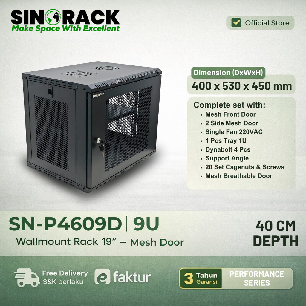 Jual Wallmount Rack Server 9U SINORACK Perforated Mess Door Rack Server ...