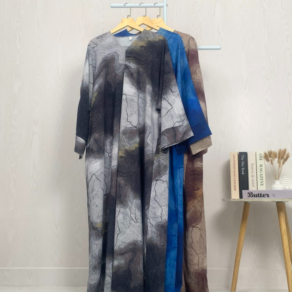 Jual FADFAD Gaun motif marble lengan panjang longgar dan bergaya kelas ...