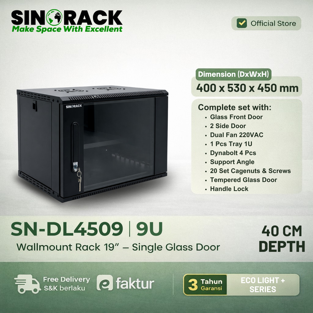 Jual Rak Server Wallmount 9U Sinorack Handle Lock || Rack Server 9U Dua ...