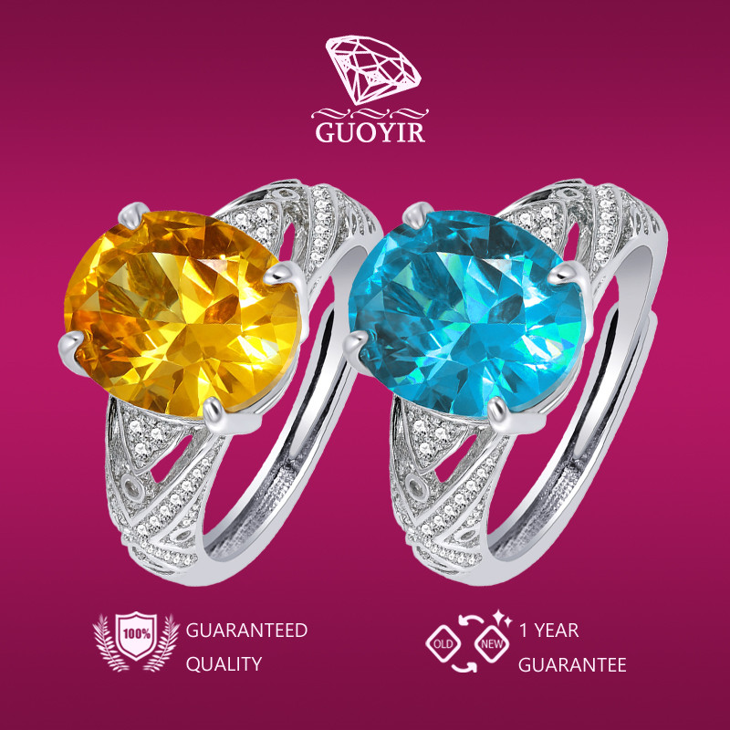 Jual GUOYIR Cincin Terbuka Aquamarine Topaz yang Mewah dan Indah ...