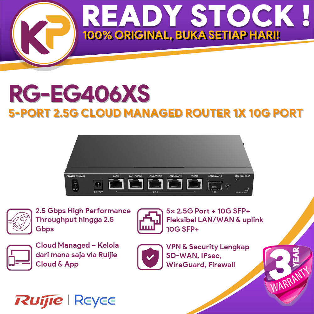 Jual RUIJIE REYEE RG-EG406XS 5-PORT 2.5G CLOUD MANAGED ROUTER, 1 X 10G ...