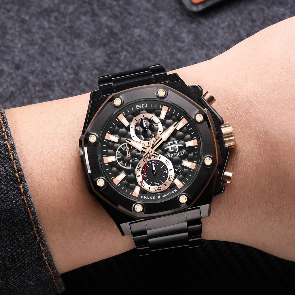 Jual Ori Evans Jayden Jam Tangan Pria 9586 Rantai Stainless Chrono