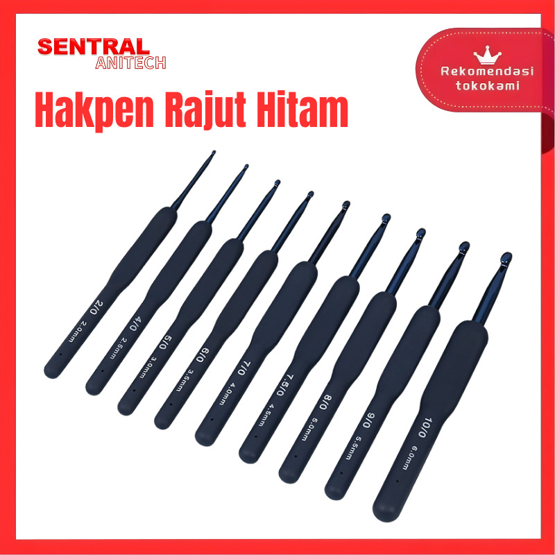 Jual Hakpen Rajut Hitam Gagang Soft Handle Ergonomis Crochet Hook Jarum ...