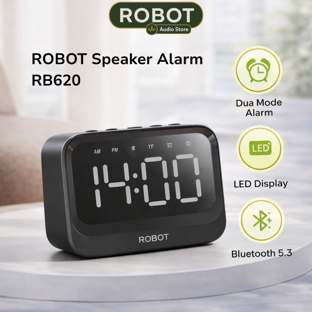 Jual ROBOT Speaker Alarm Bluetooth RB620 LED Digital Clock Dual Smart ...