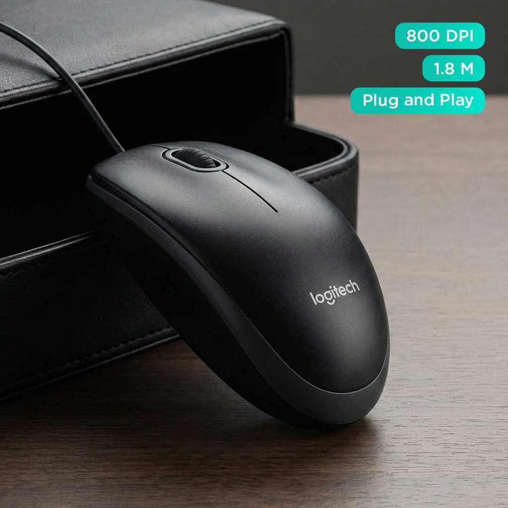 Jual Logitech USB Wired Mouse 800 DPI Plug and Play - B100 - Tinari ...