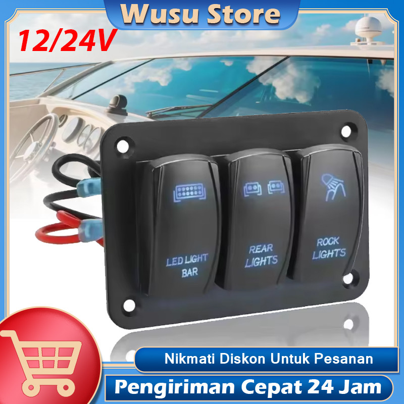 Jual Panel Saklar Rocker Aluminium 3 Gang dengan 5 Pin ON/OFF, Panel ...