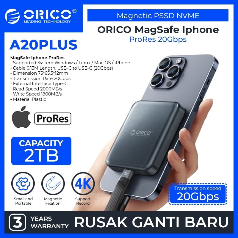 Jual ORICO Portable SSD MagSafe Iphone ProRes 20Gbps Magnetic PSSD