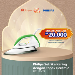 Philips Setrika kering HD1173/70 Hijau, Ceramic 4 Lapis, Anti-Lengket, seterika philips,gosokan baju