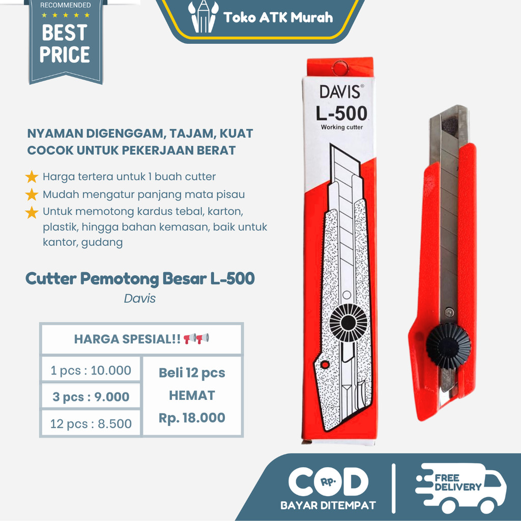Jual Cutter Besar Davis L-500 Heavy Duty | Utility Knife Pisau Cutter ...