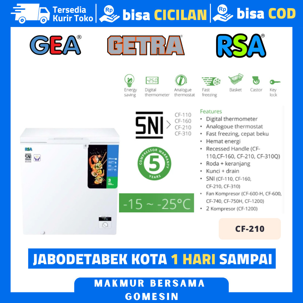 Jual Chest Freezer Box Rsa Cf-210 Cf 210 Chest Freezer 199 Liter ...