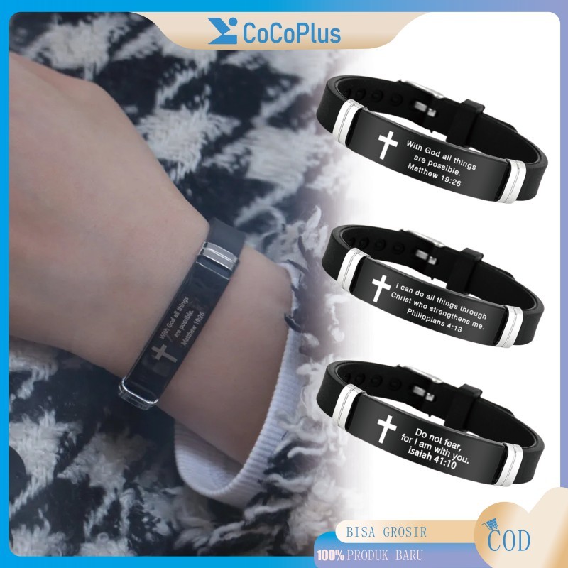 Gelang Salib Katolik Kristen Dengan Ayat Alkitab Bahan Silikon 3