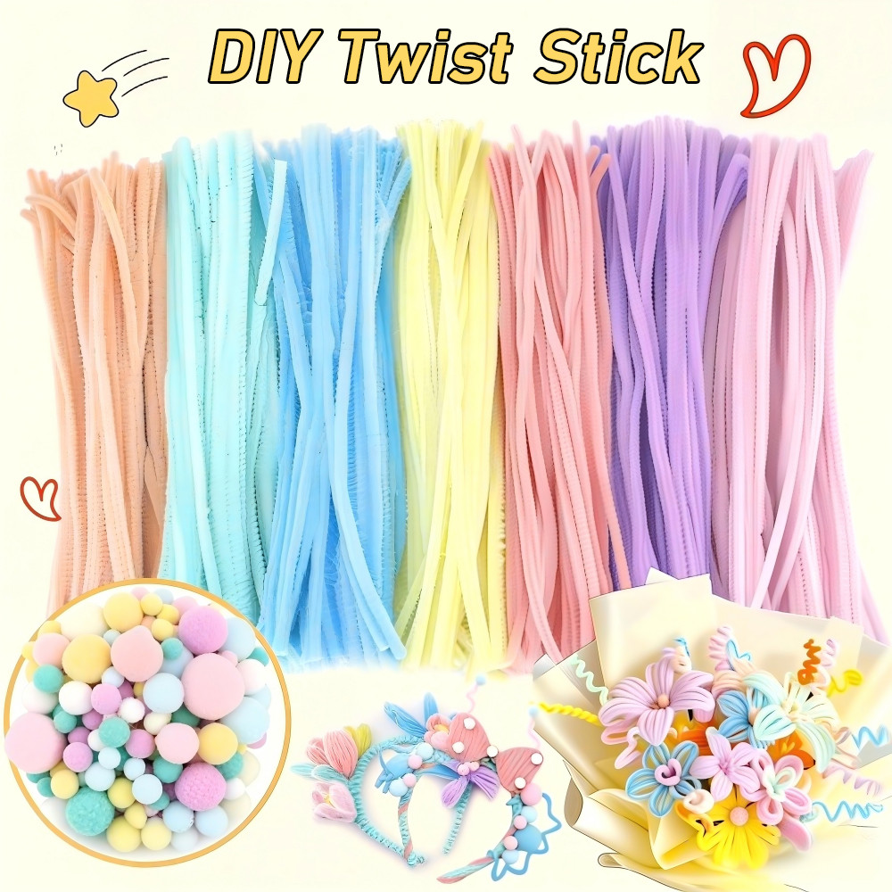 100Pcs Bunga DIY Stick Fleksibel - Kerajinan Anak Warna-Warni Musim Semi