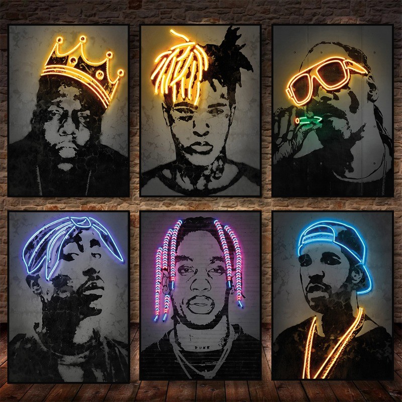 Jual NO LED Famous Rapper Canvas Poster Hip Hop Rap Star Neon Effect ...