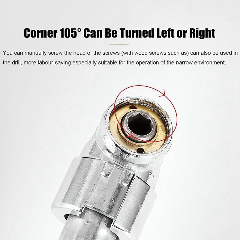 105° Right Angle Drill Adapter Set – 1/4 Hex Shank Corner Tool With 360° Rotatable Socket Adapters, Zinc Alloy, For Tight Spaces