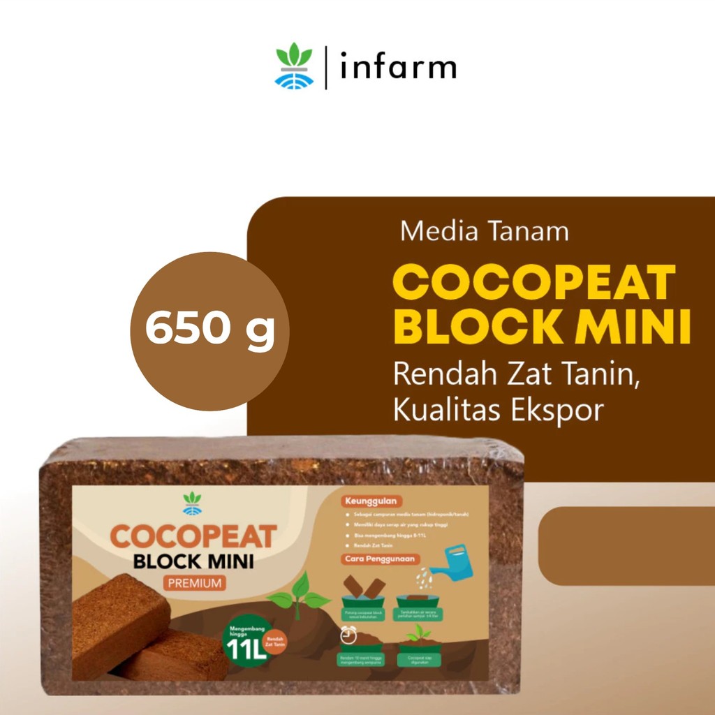 INFARM - Cocopeat Block  Media Tanam Sabut Kelapa Halus Organik Media Tanam Serabut Kelapa Balok Bahan Halus Rendah Zat Tanin Media Tanam Pengganti Tanah Cocopeat Block Mini Cocopeat Balok Bisa Mengembang Cocoblock Serbuk Kelapa Press Ramah Lingkungan