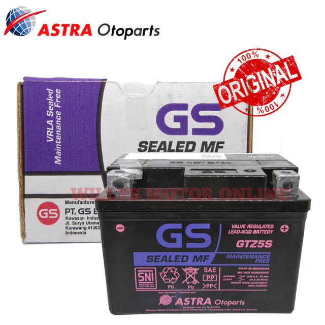Aki Motor Honda Beat GTZ5 GS Astra Original / Accu kering / - Sepeda Motor