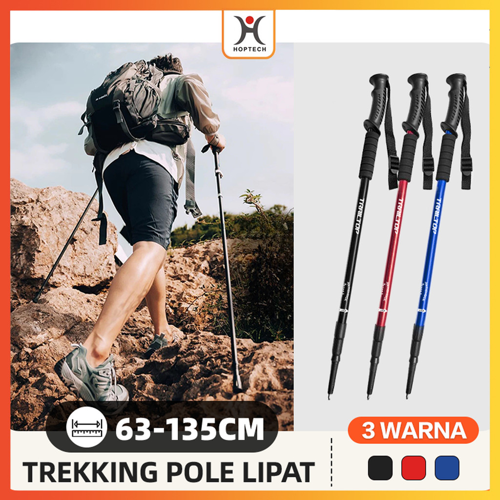 Hoptech - Trekking Pole Lipat Tongkat Gunung Anti Slip Tongkat Hiking Dapat Diatur 65-135cm