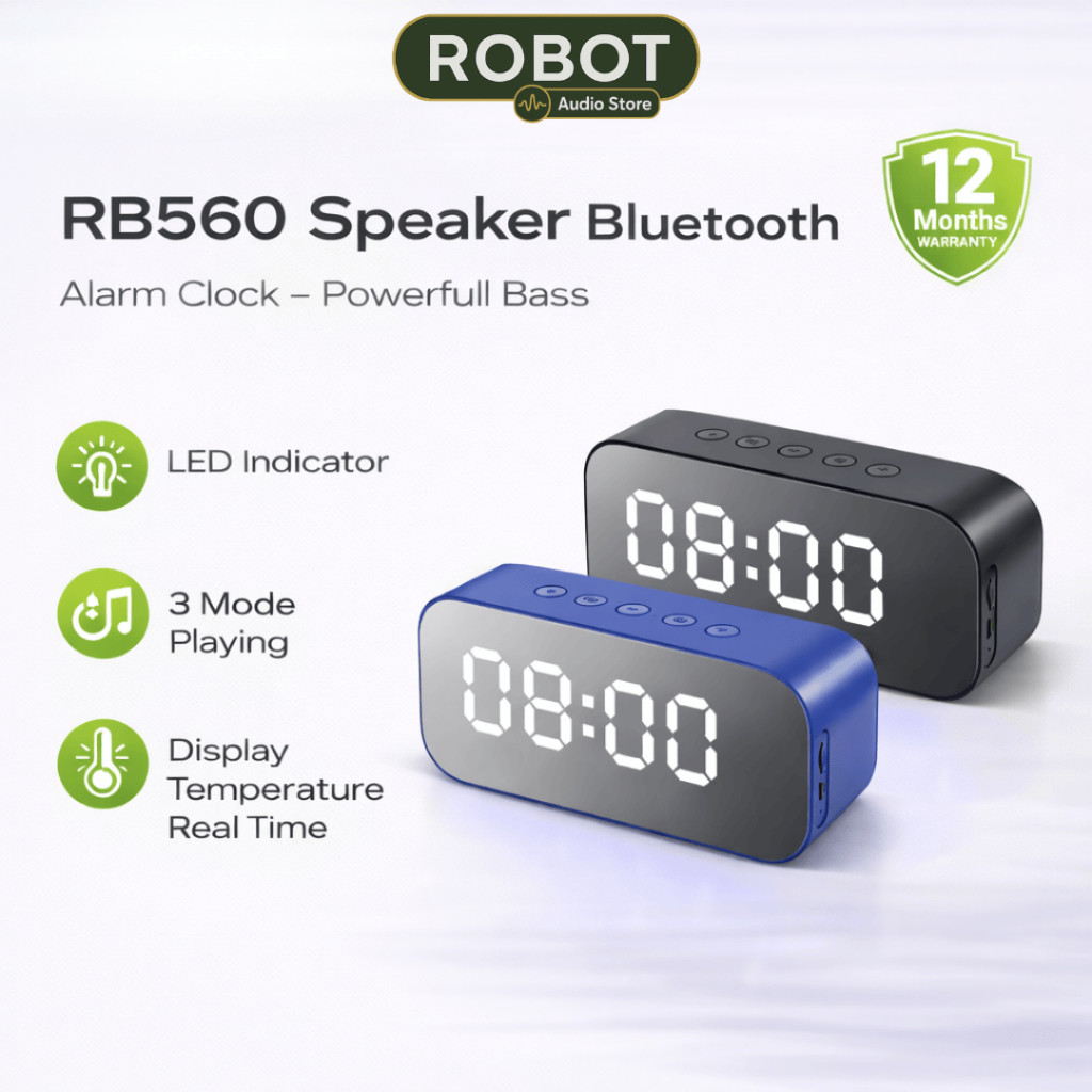 Jual ROBOT Speaker Bluetooth Super Bass RB560 LED Jam Display Dual ...