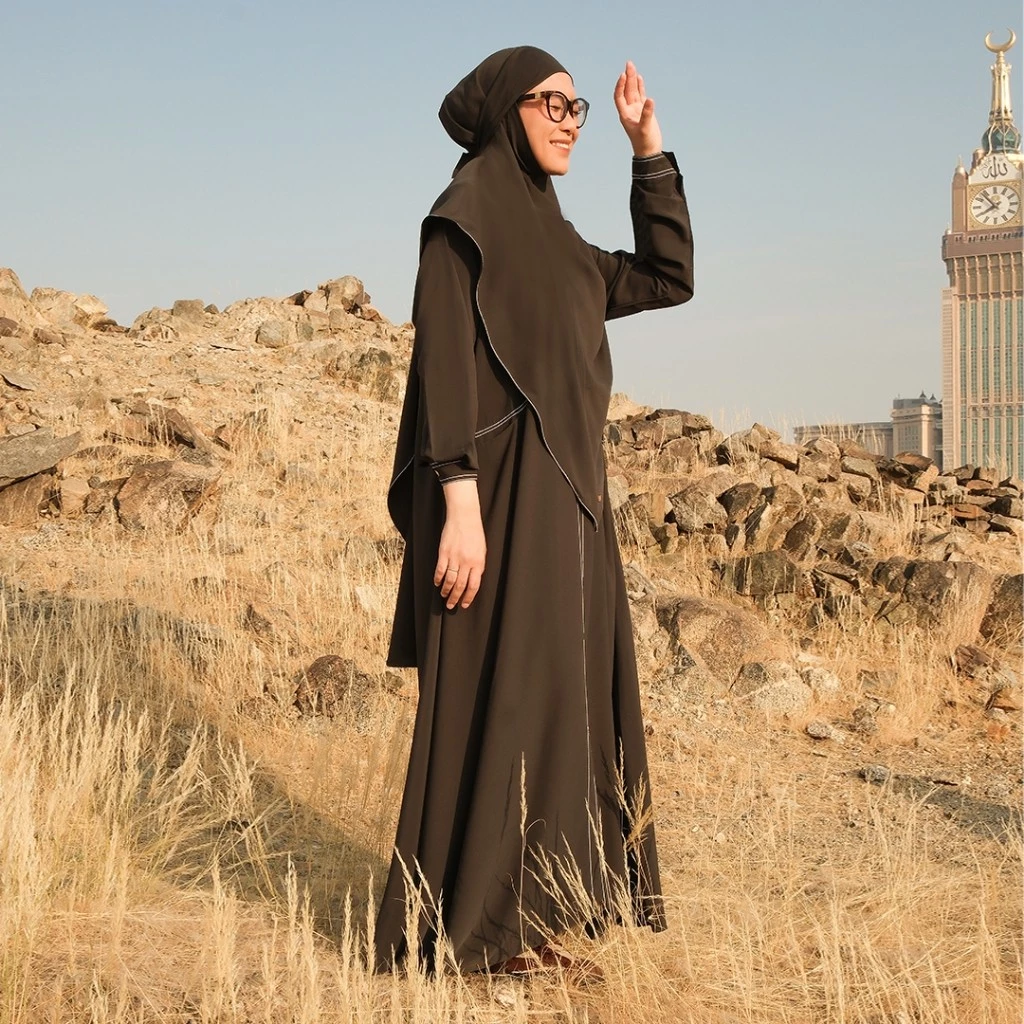Gamis Set Khimar Haji dan Umrah Bahan Cooltech Anti UV potongan longgar