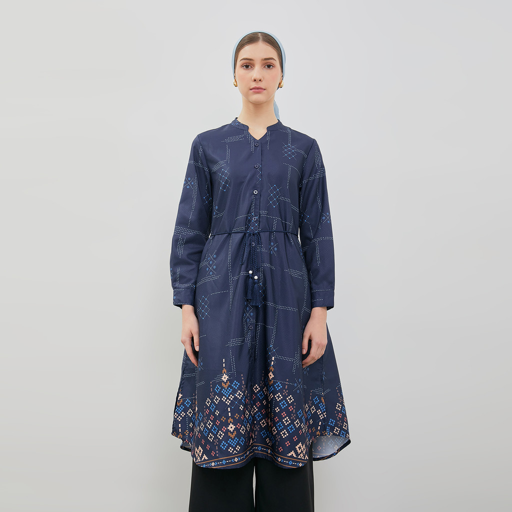 DUST Long Tunik Zenya Ethnic Navy (D.1610)