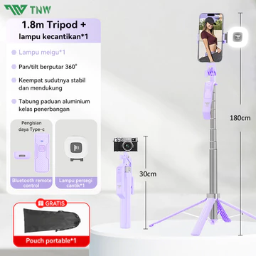 TNW LINBER S30 Tongsis Tripod Bluetooth 1.8m Selfie Stick Remote Tongsis 360 ° Rotation