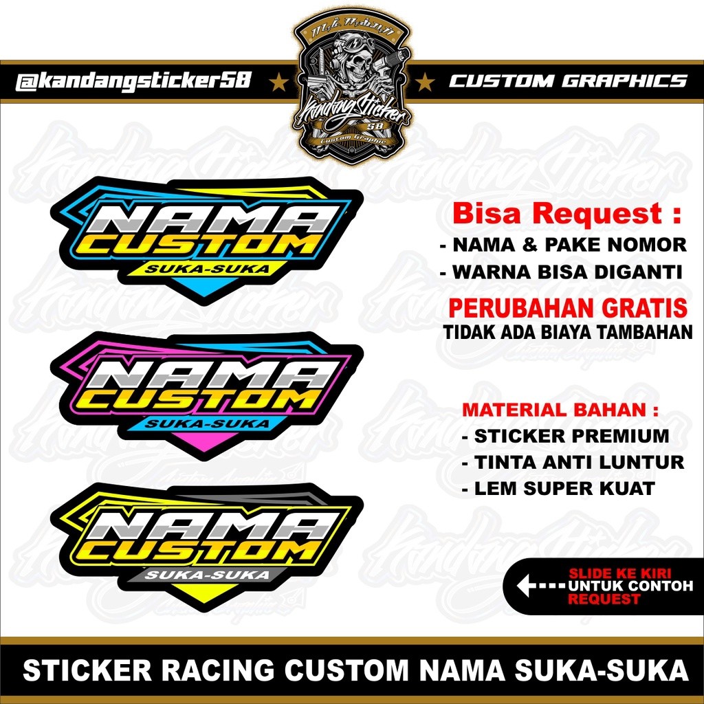 Jual Stiker Racing Custom Satuan Nama Suka Suka Sticker Custom Stiker ...