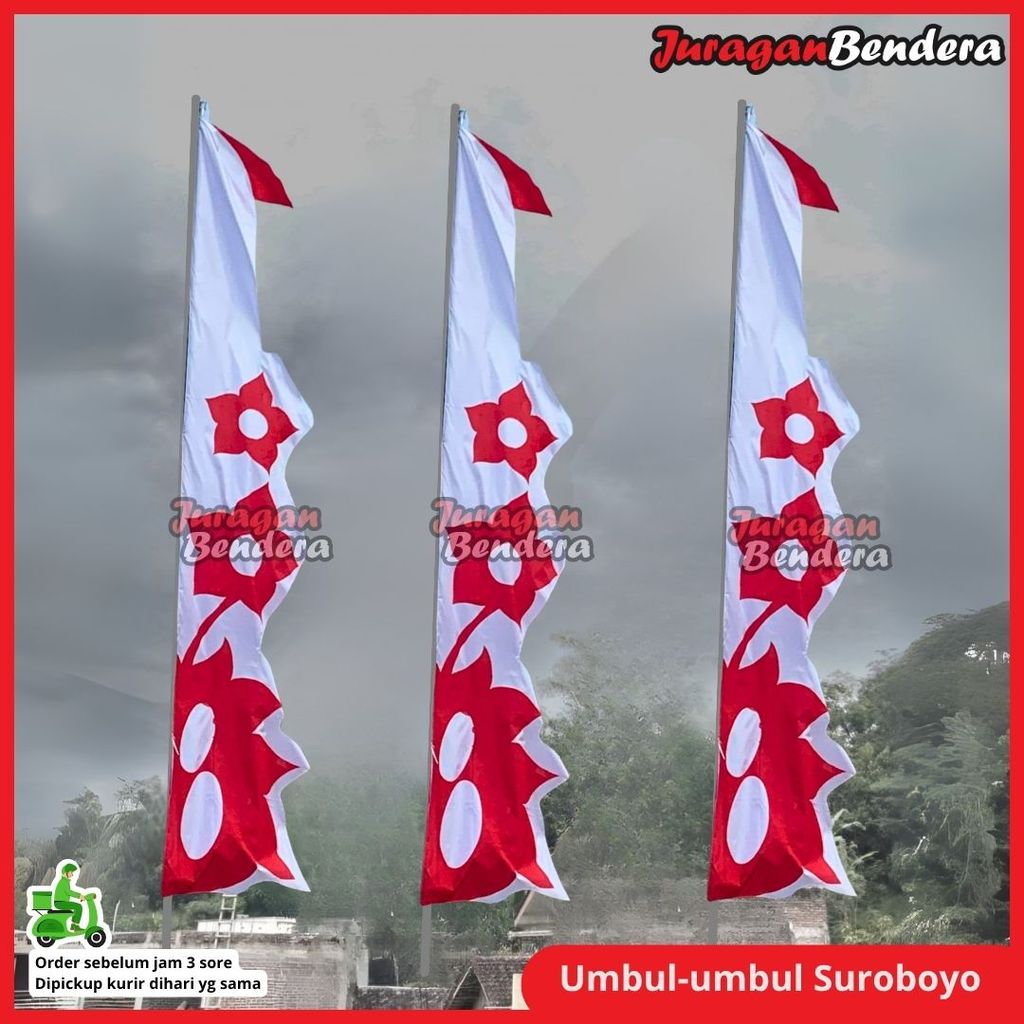Umbul umbul Suroboyo 4 Meter ( Bunga Merah Putih ) / Umbul Agustusan Hiasan Dekorasi Kemerdekaan HUT RI