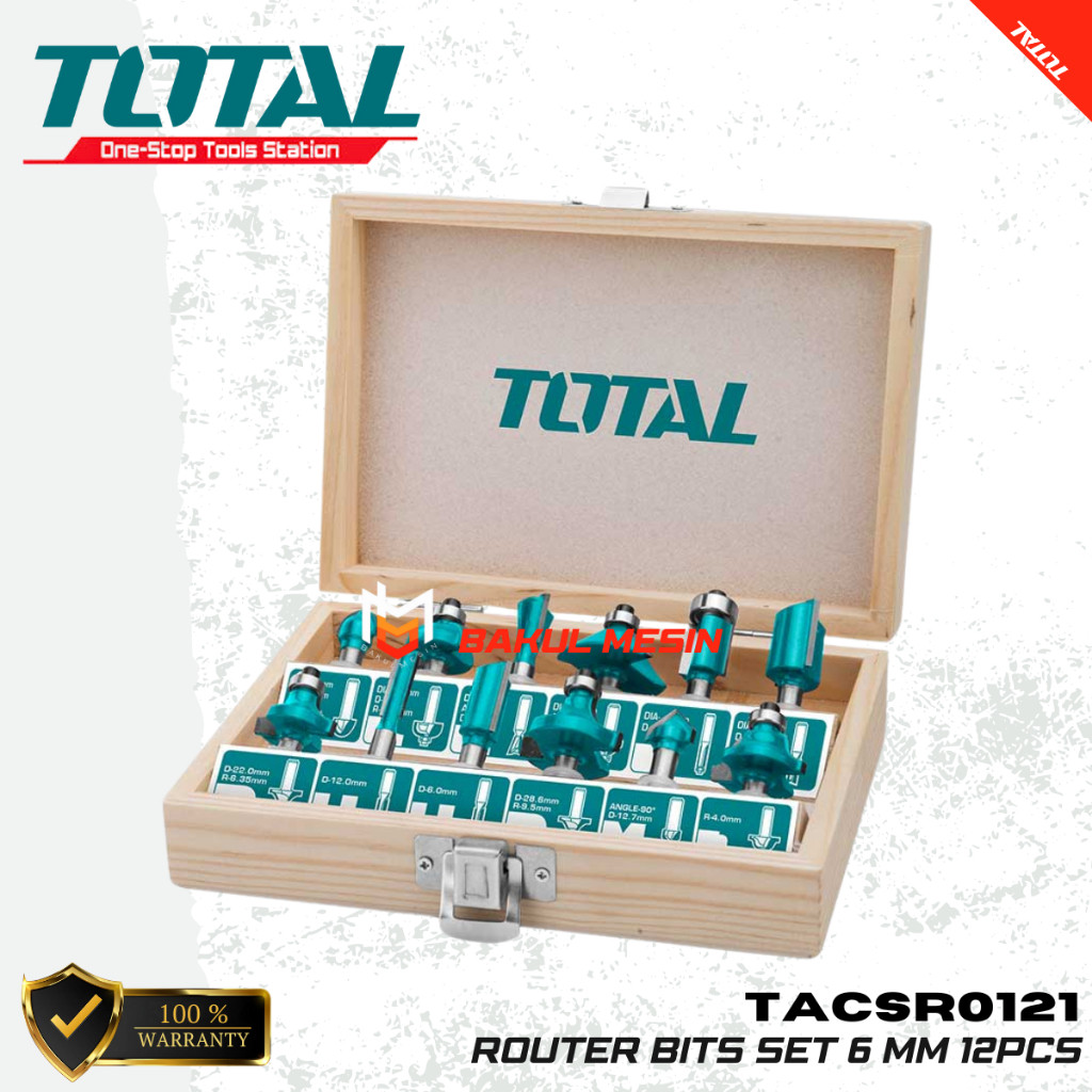 Jual TOTAL TACSR0121 Router Bits Set 6 mm Mata Profil Kayu 12pcs ...