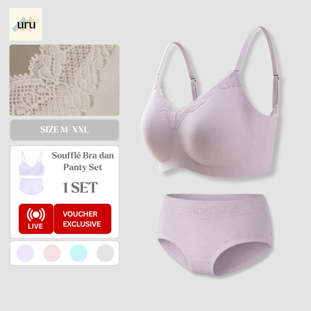 Jual URU [1 SET] Soufflé Renda Set Dalaman Wanita | Bra Push Up Tanpa ...