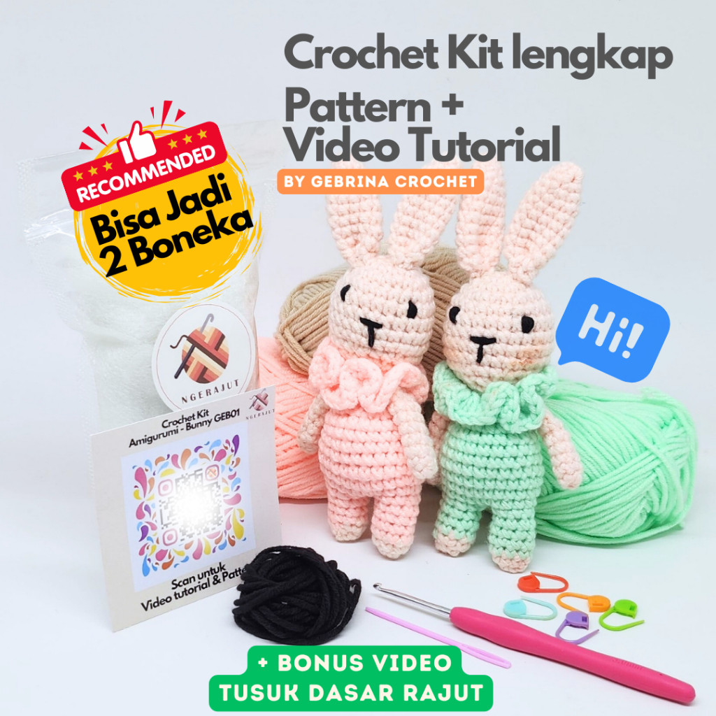 Paket Belajar Rajut Pemula - DIY Crochet Kit Amigurumi - Bunny