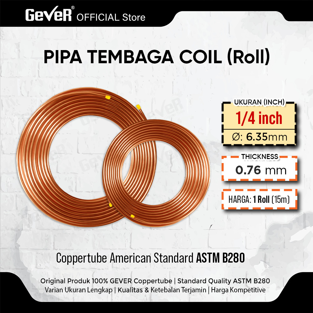 Jual PIPA TEMBAGA 1/4 INCH tebal 0.76mm ASTM B280 (HARGA 1 ROLL 15 ...