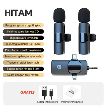 Mini Mic Wireless Clip On Dual Mic Noise Reduction K21 LED Display Charging Case Untuk Android