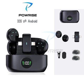 POWRISE K31Pro Wireless Microphone 2 In 1 Clip On Mic Plug Play Dual Lavalier Microphone