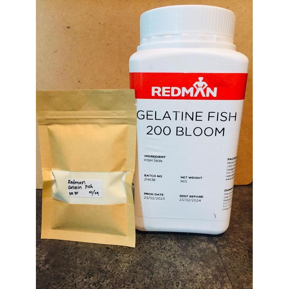 Jual Gelatine Fish 200 Bloom REDMAN Gelatin Powder HALAL 50gr | Shopee ...