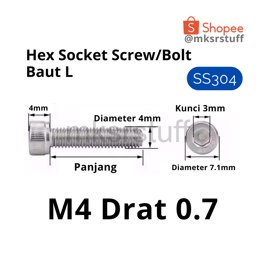 Jual M4 - Baut L /Socket Head Cap Screw Stainless Steel 304 (6mm-25mm ...