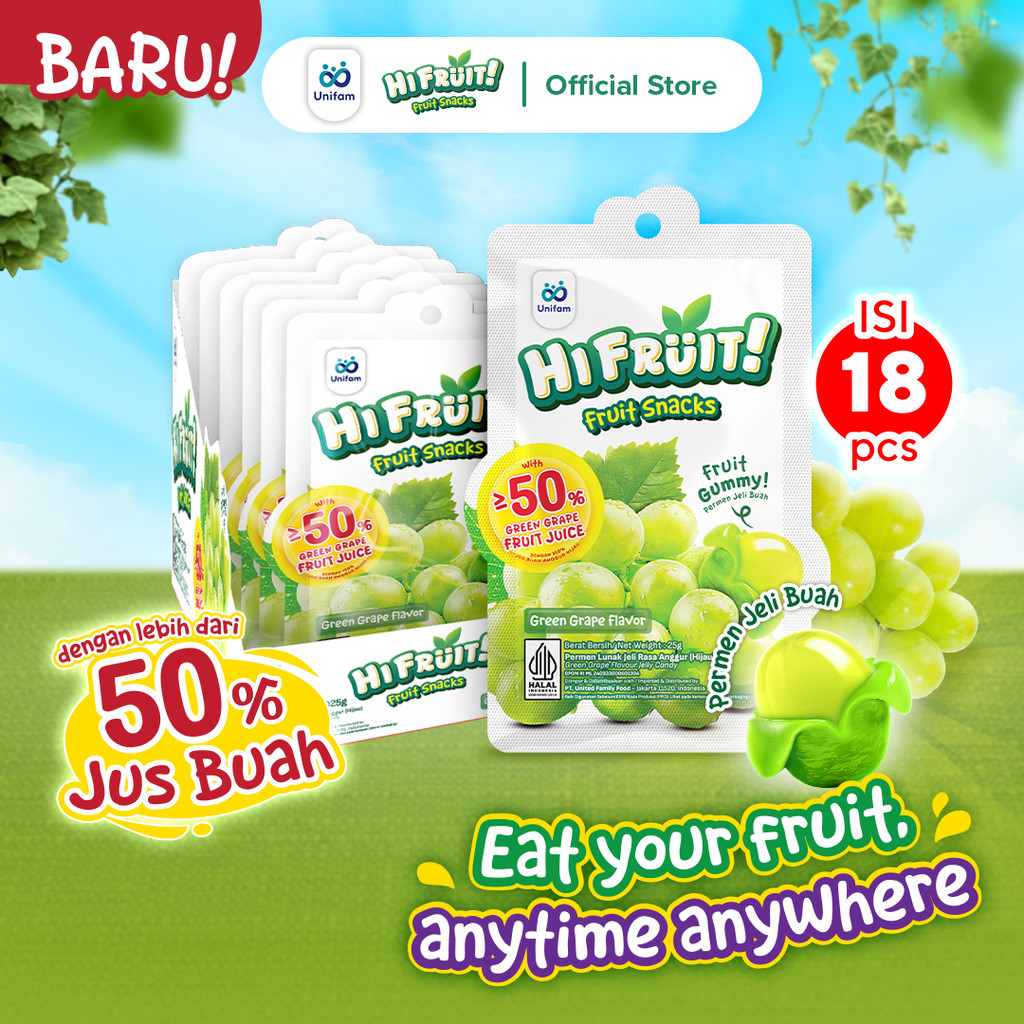 Jual HiFruit Permen Gummy Buah Rasa Anggur Hijau - 1 Box (18 Sachet ...