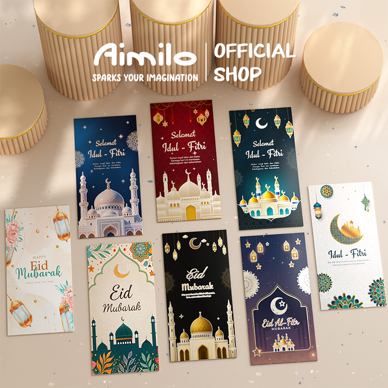 Aimilo Amplop Lebaran Idul Fitri Isi 30/50PCS Ukuran Besar 8×16 cm Muat Uang Tanpa Dilipat