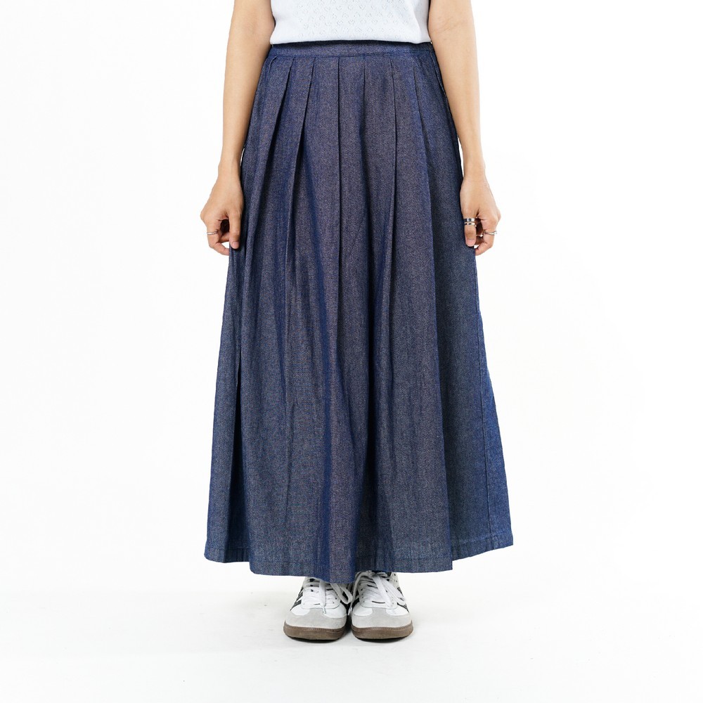 Jual Greenlight Rok Midi Wanita Pleated A Line Skirt Katun Denim Kay HP ...