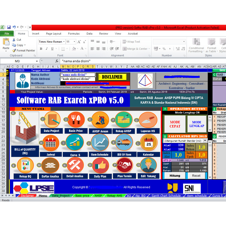 Jual Aplikasi RAB Exarch xPro V5.0 Excel – Template Rencana Anggaran ...