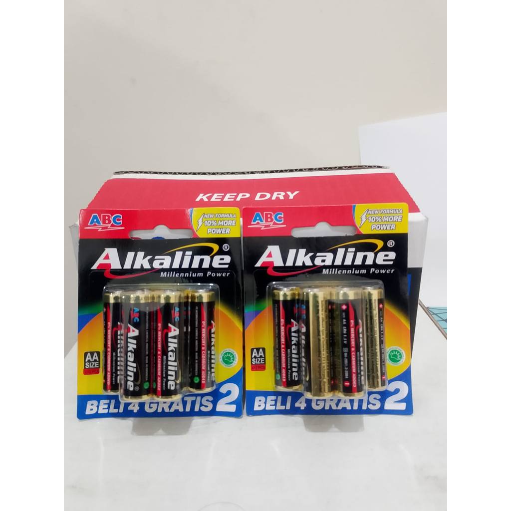 Jual 1 PACK ISI 6 (4+2) BATERAI BATRE ABC ALKALINE AA A2 LR6 BATRE ...