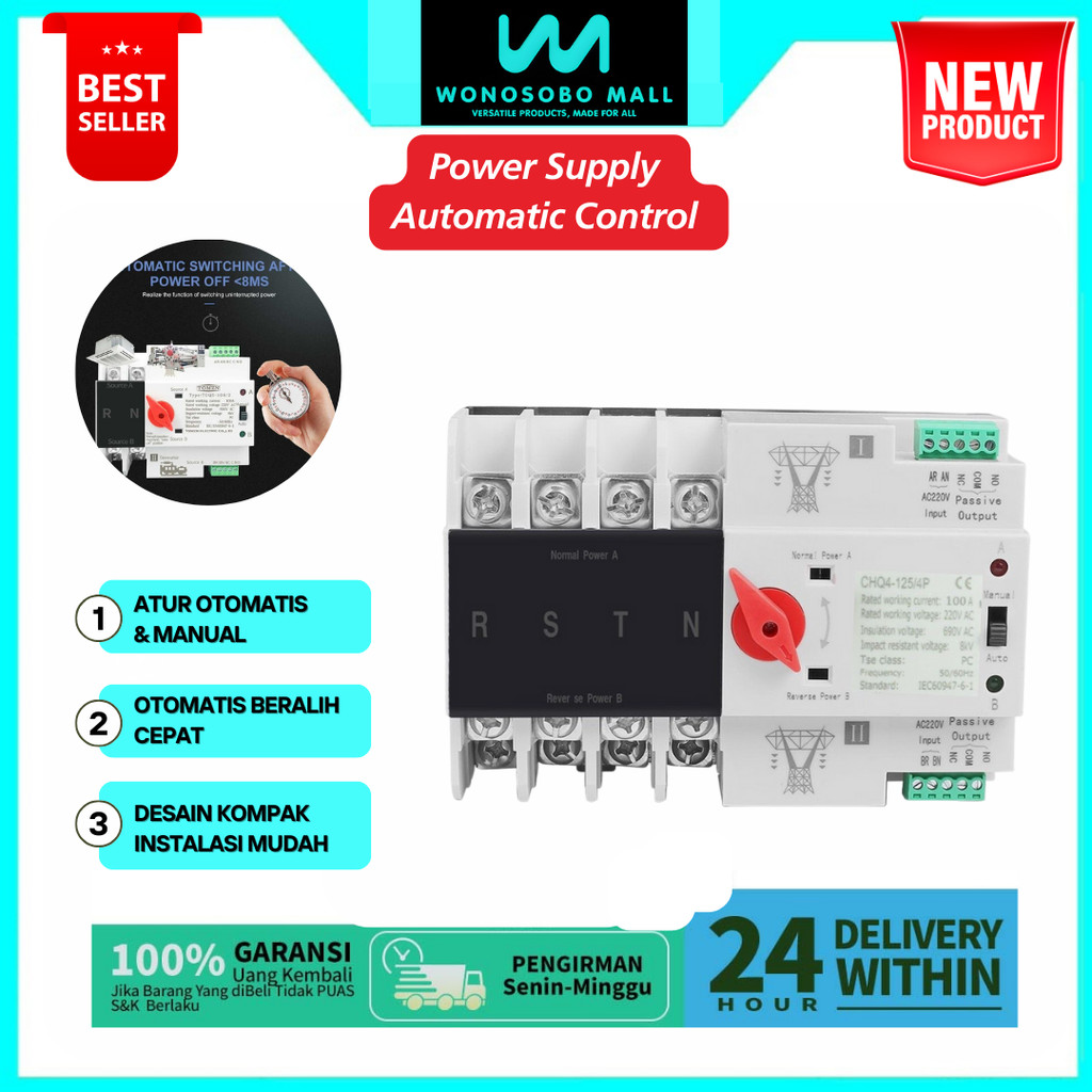 Jual WM 2P 4P 63A 100A ATS Din Rail Saklar Listrik MCB Otomatis ...