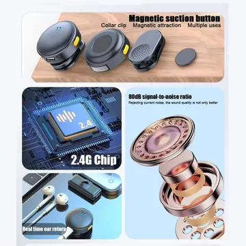 Mic Wireless Q8 2.4G Clip On Magnetic Microphone Lavalier Noise Reduction Untuk HP Pengurangan