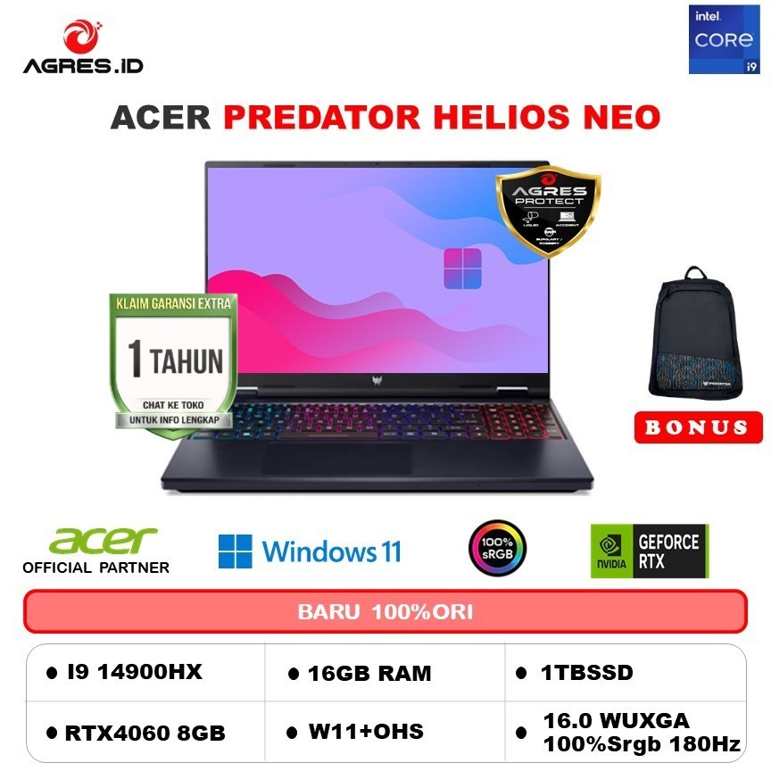 Jual ACER PREDATOR HELIOS NEO 16 I9 14900HX RTX4060 8GB/ 16GB 1TB W11 ...
