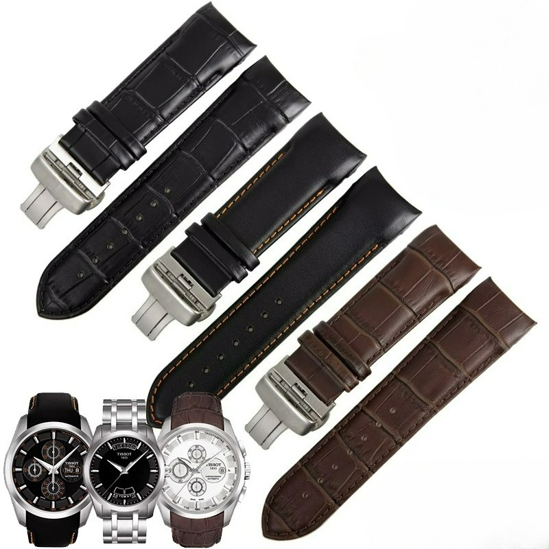 22/23/24mm Leather Curved End Watch Band – Fits Tissot 1853 COUTURIER T035627A, Black & Brown