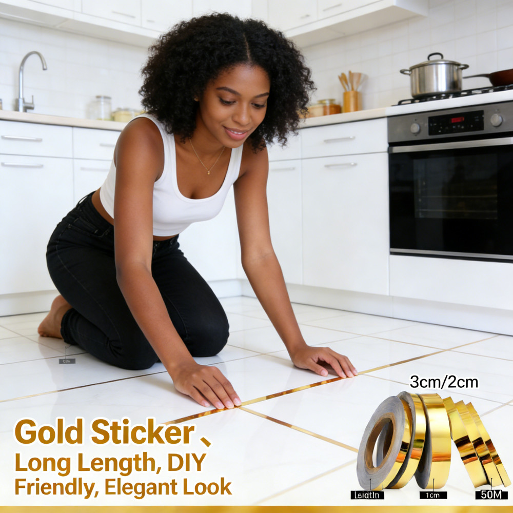 Jual Sticker Lantai 2-3cm DIY Lemari Pakaian Dekorasi Strip Gold Roll ...