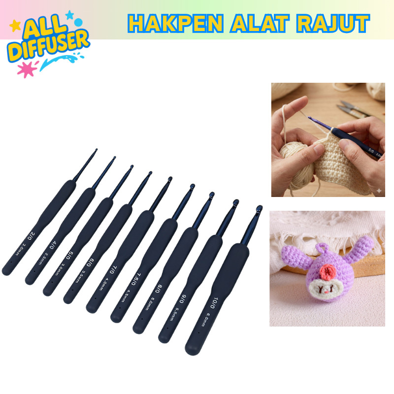 Jual Hakpen Rajut Hitam Gagang Karet Ergonomis - Jarum Rajut Crochet ...